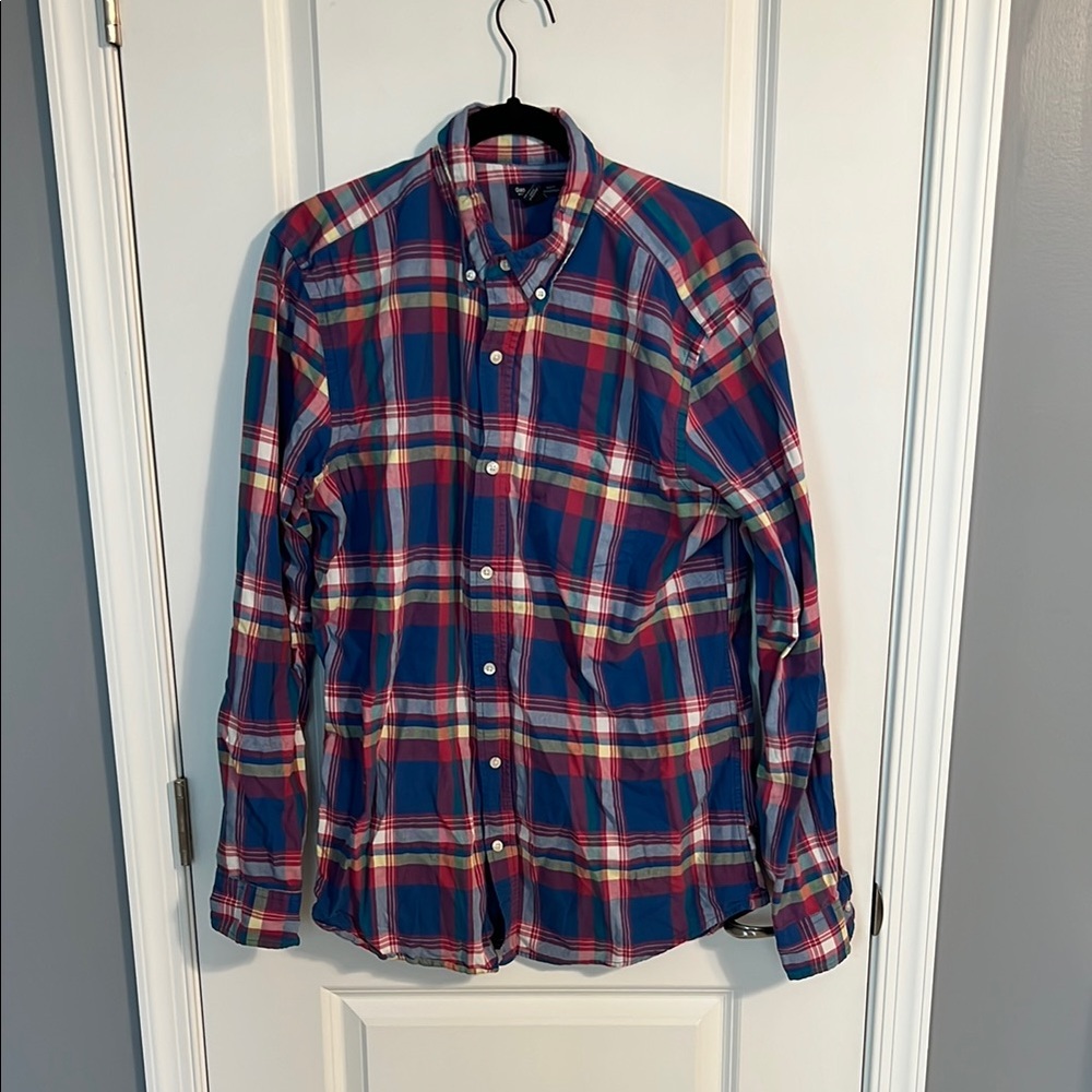 Men's Plaid Button-Down Shirt - Blue and Red